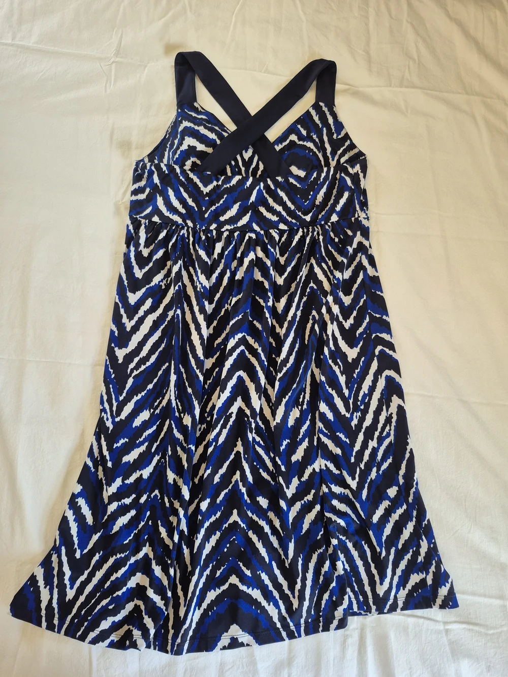 Blue Black and White Striped Print Strappy Dress - Picture 2 of 2